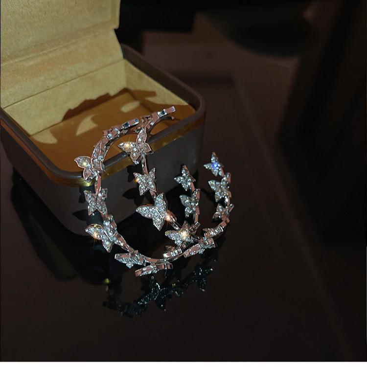Korean Silver Butterfly Rhinestone C-Shaped Earrings - Elegant Light Luxury