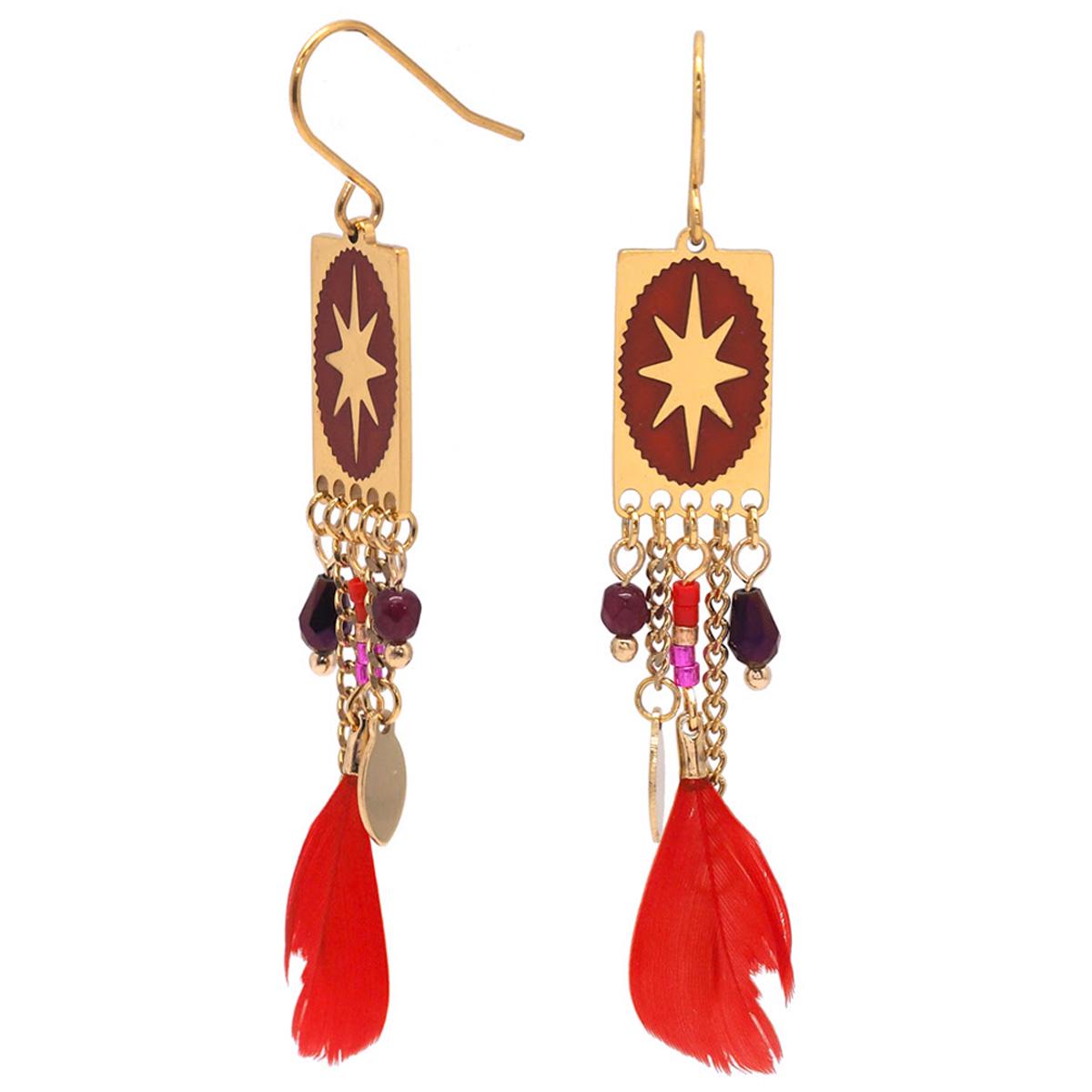 

Les Trésors De Lily [Q8582] - Дизайнерские серьги из стали Бохо красное золото - 50x10 мм