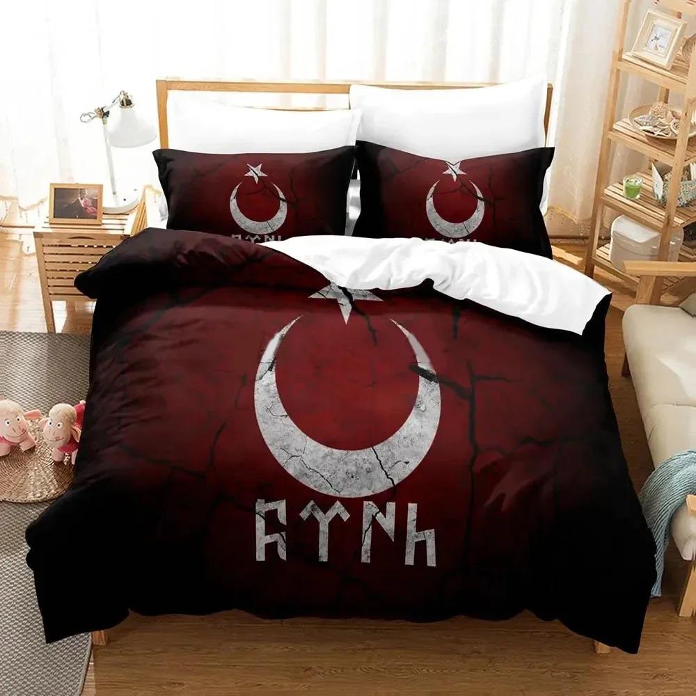 Al Bayrak Bettwäscheset mit türkischer Flagge, Bettbezug, Bettset, Bettbezug, Kissenbezug, Bettdecke, Kingsize-Bett, Queensize-Bett, Jungenbettwäsche für Erwachsene