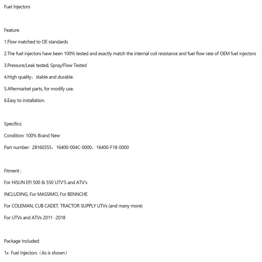 28160355 Kraftstoffinjektor 16400-004C-0000 Für HiSun EFI UTV550 MSU500 HS500