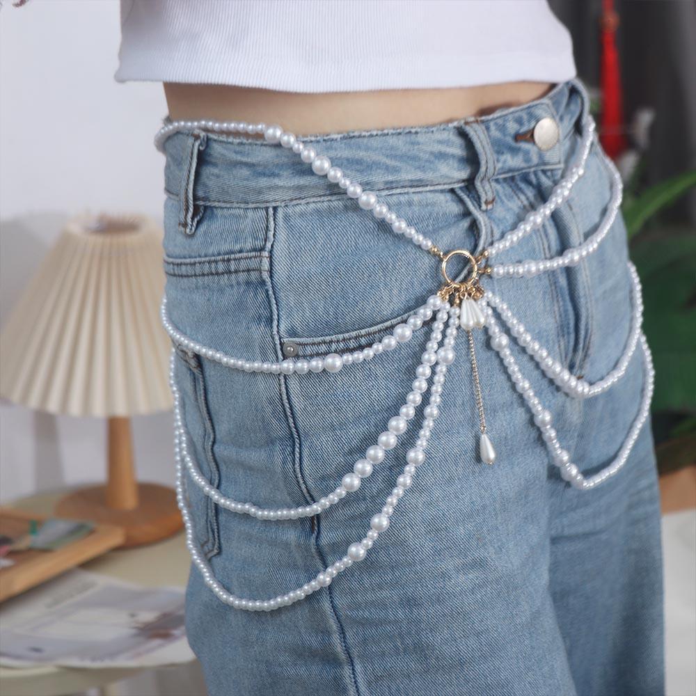 Y2K Jewelry Pearl Waistband Belt Belly Chain Fashion Sexy Body Chain  Lady