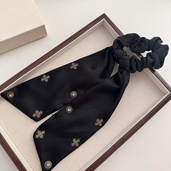 Hair Band Rhinestones Inlaid Long Ribbon Wide Elastic Hair Tie Smooth Draping Secure Hold No Slip Damage Hair Rope