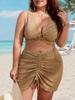 2024 Solid 3 Piece High Waist Skirt Plus Size Bikini Set Women Strapped Push Up Big Swimsuit Hollow Chubby Bathing Suit