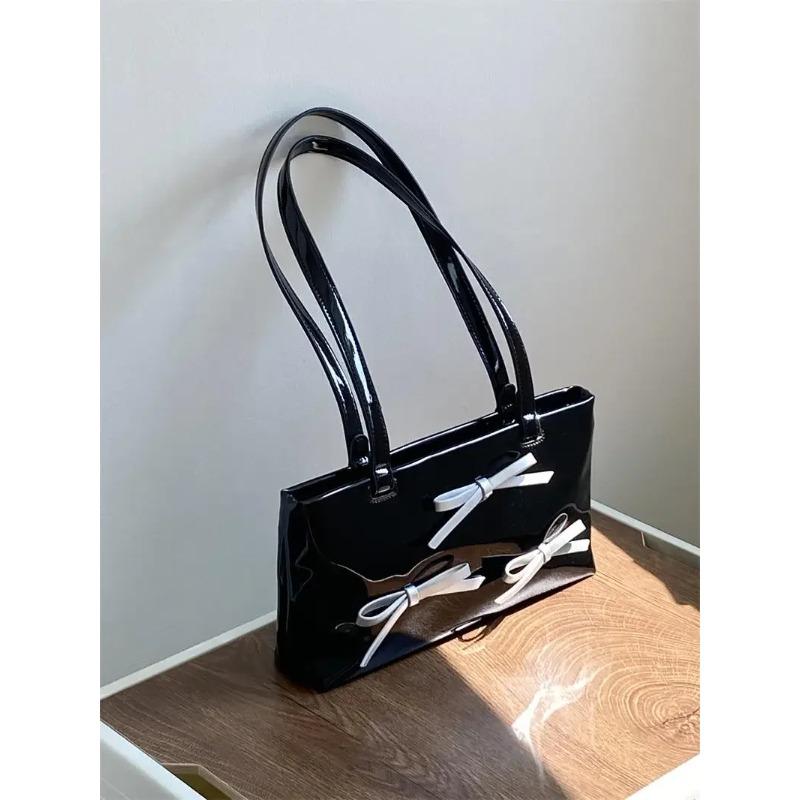Fashi Lackleder Damen Umhängetaschen Süße Schleife Damen Kleine Quadratische Handtaschen Tragetasche Einfache Damen Achseltasche