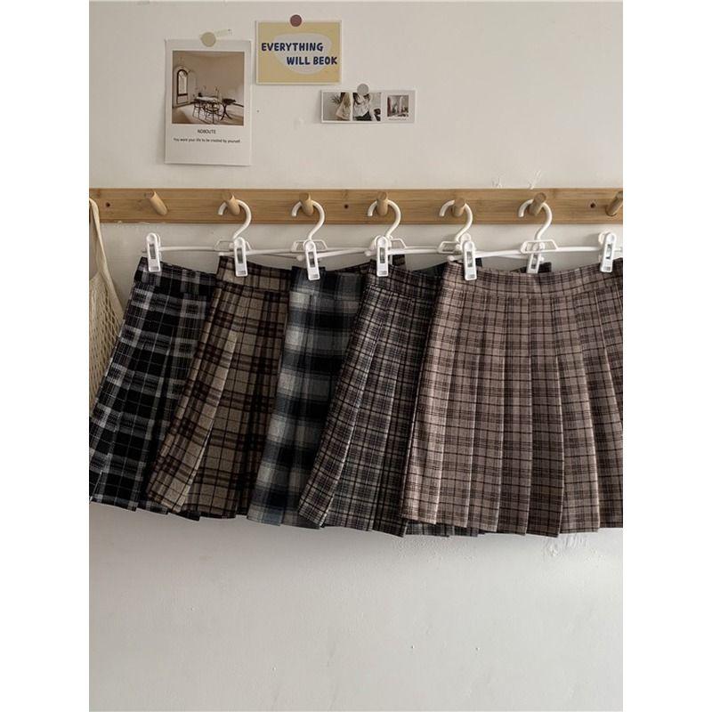 High Waist A- Line Plaid JK Pleated Skirt High Waist Gingham JK Pleated Skirt