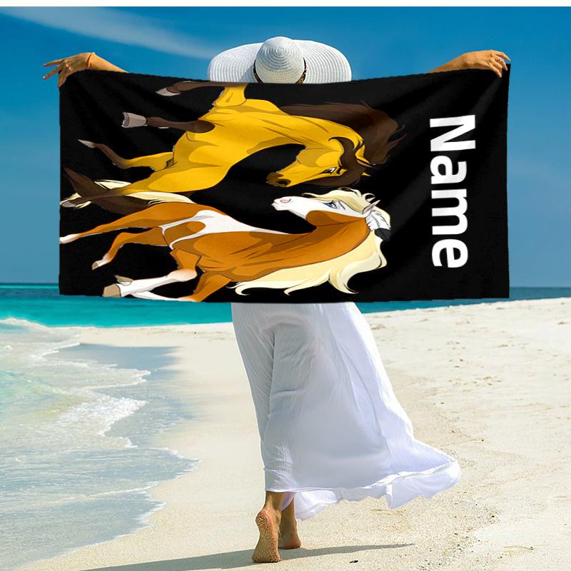 Asciugamano da spiaggia personalizzato con motivo Spirit Riding Free - morbido, assorbente, ad asciugatura rapida, perfetto per nuoto, campeggio e bagni