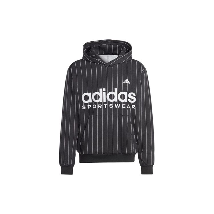 

Adidas Logo Print Striped Hoodie, Men Daily Casual Long Sleeve Streetwear Tops Black IB8381