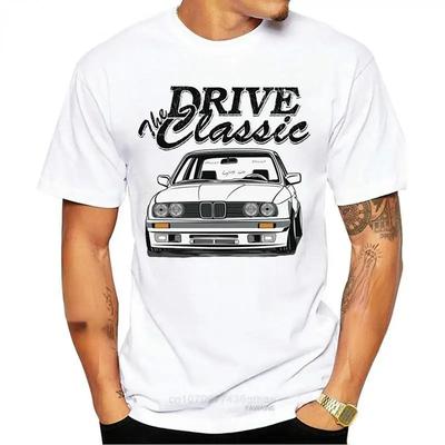 Mens Short Sleeve TShirt Retro Old School Print Shirt Casual Comfortable Simple White Sports Car Lovers Popular Streetwear