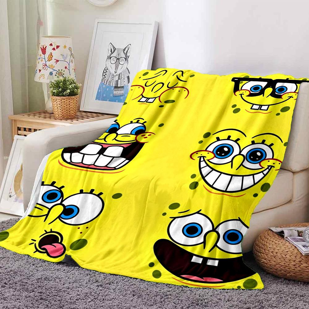 Spongebob Expressions Flannel Blanket Super Soft Warm Cozy Blanket For Sofa Bed Office Travel Allseason Home Decor Gift