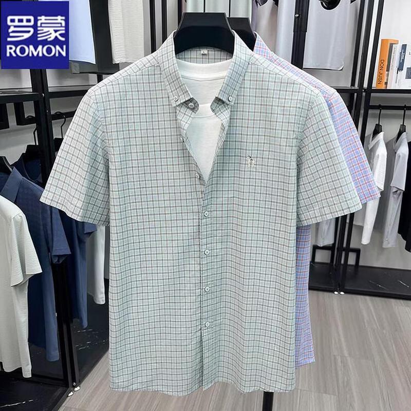 

Romon Men s Business Casual Plaid Short-Sleeve Shirt 54/2XL