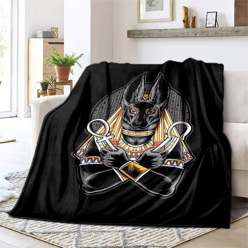 1PC Egyptian theme printed blanket, all season lightweight home office outdoor nap multifunctional blanket A4