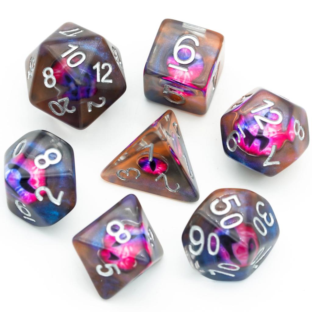 Cusdie Dragon's Eyes Dice DND 7Pcs Eyeball D4-D20 Polyhedral Dice Set for Dungeons & Dragons Tabletop Role Playing Board Games
