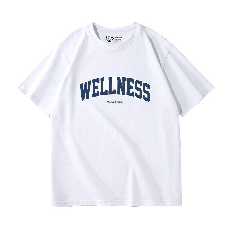 Wellness American Retro Sports Running Fitness Loose, Comfortable and All-Matching Pure Cotton Shoulder Short Sleeve T-shirt for Women