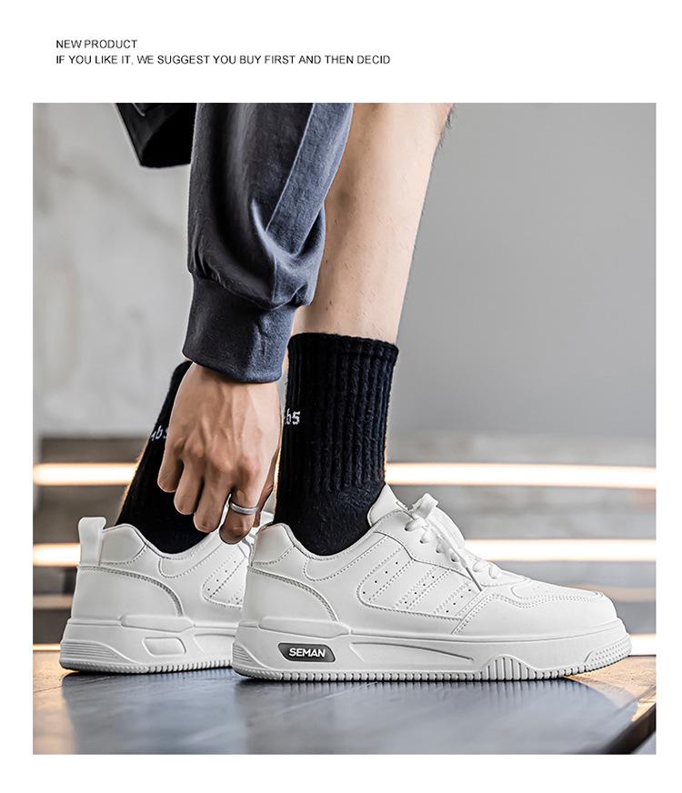 Men's Versatile White Summer Sneakers: Breathable Casual Thick-Soled Sports Shoes