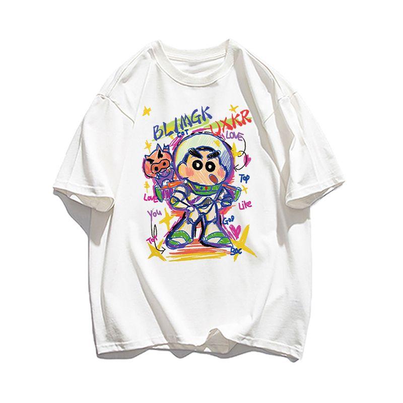 Miniso Cartoon Tshirt Casual Cotton Anime Crayon Shinchan T Shirt Oversized Y2k High Quality Streetwear Male Female Clothing S