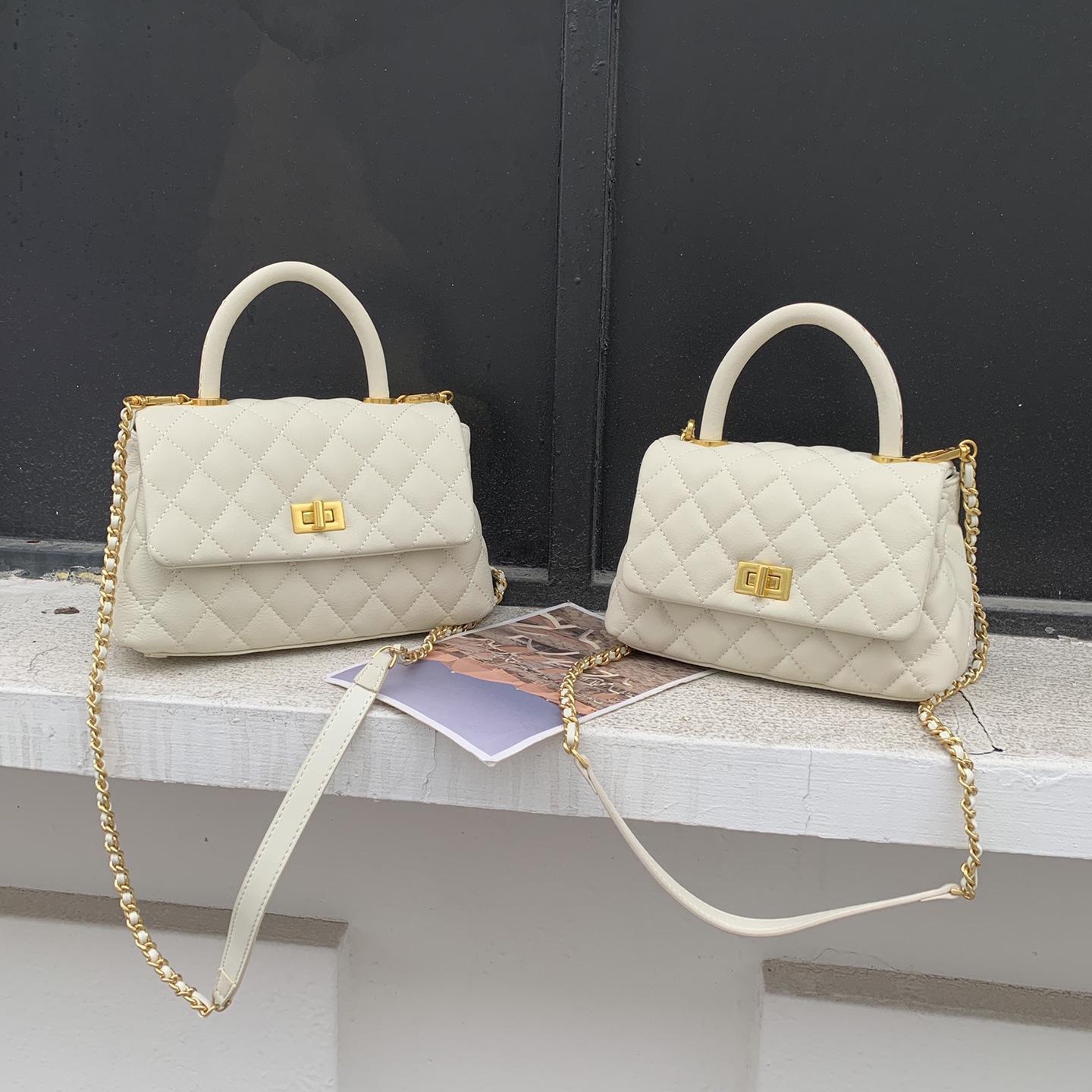 Высококачественная женская сумка с цепочкой из кожи с бриллиантами - сумка через плечо из коровьей кожи с цветными блоками весна/лето 2025 г. Large 24cm