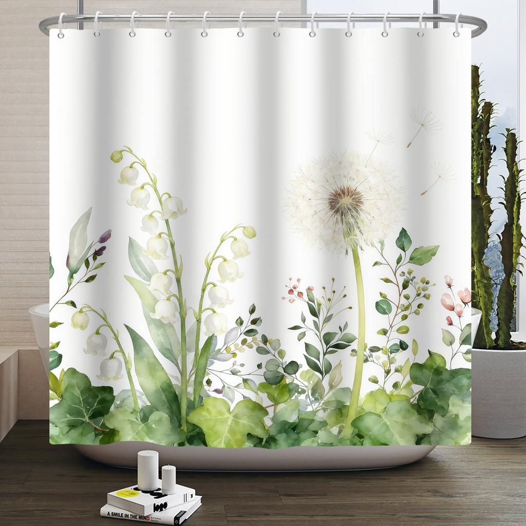 Modern Fresh Plant Shower Curtain Flowers Sunflower Hyacinth Shower Curtains Bathroom Decor Waterproof With 12 Hooks Curtains