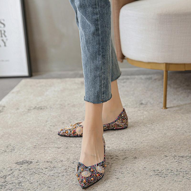 Pantofi de seară cu flori de cristal pentru femei, paiete de lux, paiete, pantofi de seară pentru femei, pantofi de birou de zi cu zi cu vârf ascuțit