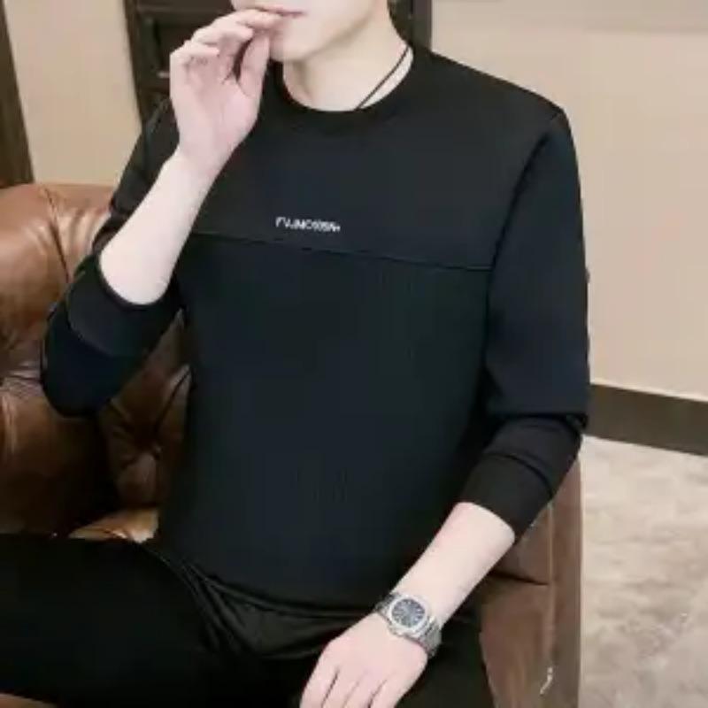 Men s Sweatshirts In Spring Autumn New Thin Tops Trendy Casual Long-sleeved T-shirt M чёрный