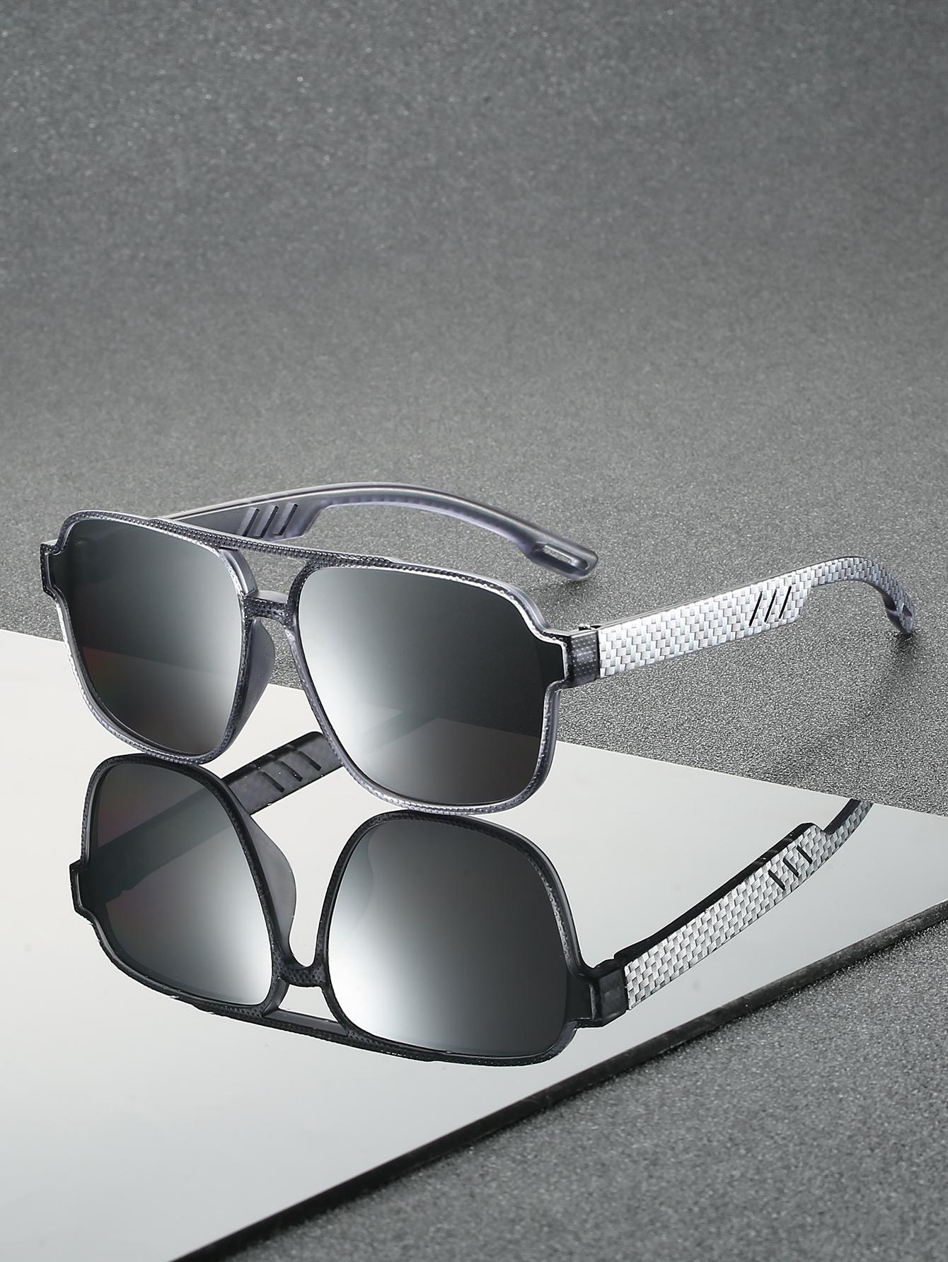 

1Pc Retro Double-Bridge Men s Square Sunglasses, Fashionable Casual Eyewear, Suitable for Driving and Seaside Vacations