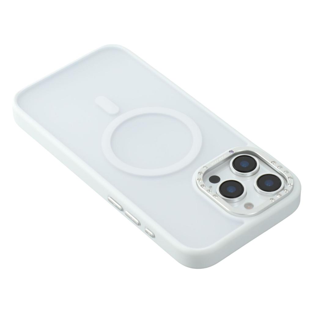 JAUCASE For iPhone 15 Pro Max Magnetic Case Rhinestone Decor Lens Frame TPU+PC Phone Back Cover