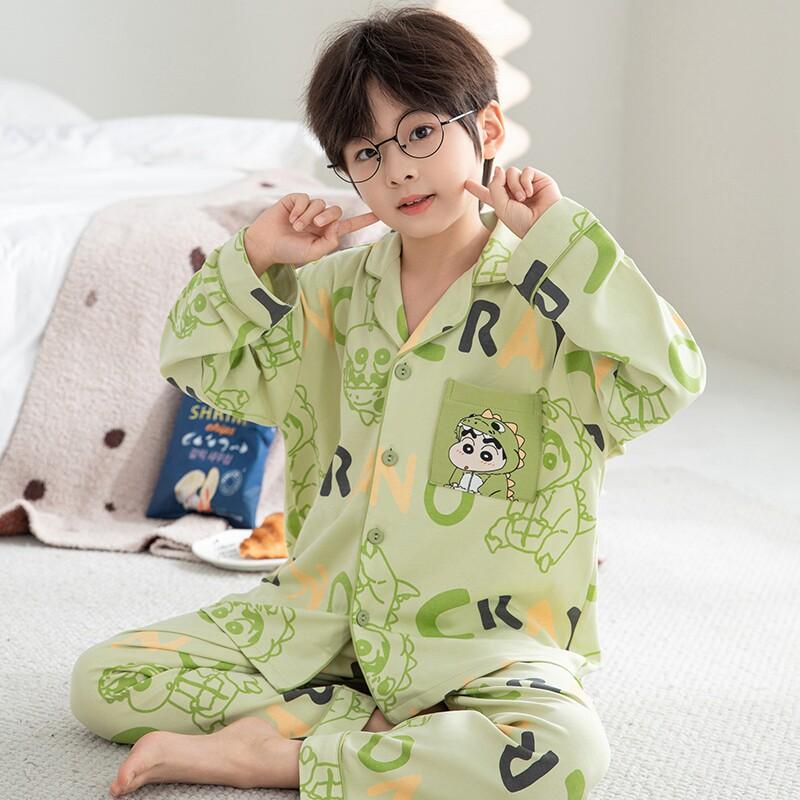 Boys Cotton Pajama Set Long Sleeve Thin Sleepwear Cartoon Print Hoodie Style Home Wear Kids 8