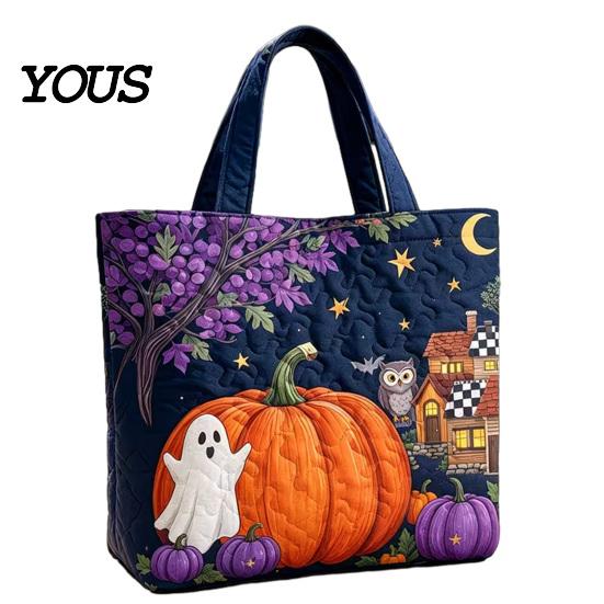 Katzenmotiv Wiederverwendbare Einkaufstasche Halloween Gesteppte Tragetasche, Kürbis Geist Aufdruck Schulter Leichte Pendler Tasche Polyester Handtasche für Freizeit