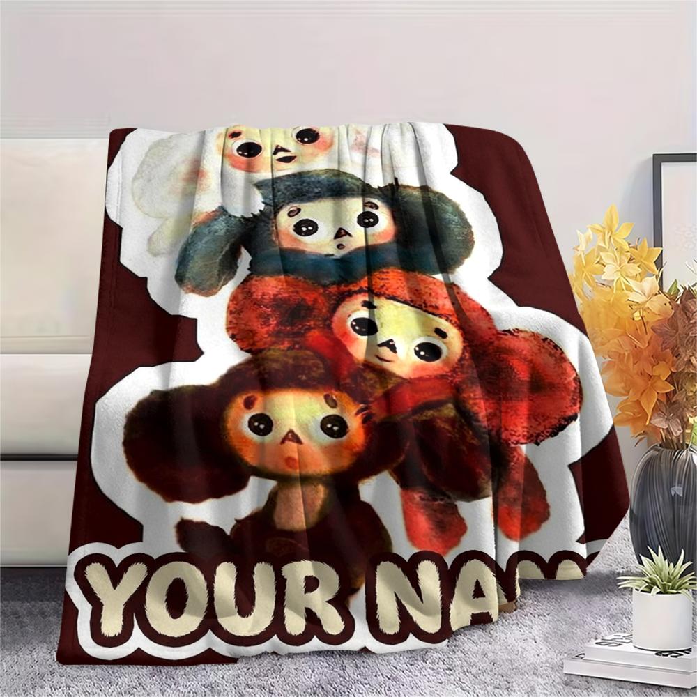 1PC Custom Name Cheburashkas Patterned Flannel Blanket Suitable For All Seasons for Home Decor Warmth and Comfort Gifts Holiday Present