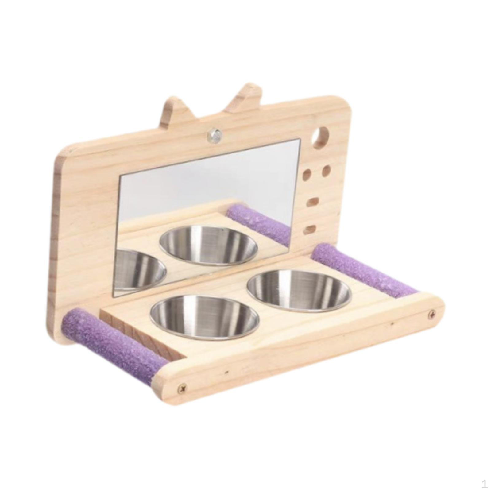 Bird Feeding Station with Cups, Parrot Perch for Cage Use with Mirror