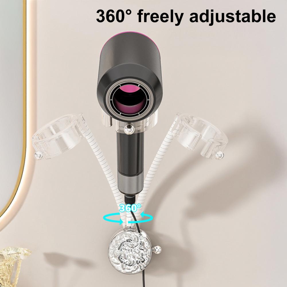 Hair Dryer Stand Hair Dryer Holder Wall Mount Suction Cup Wall Mount Hair Dryer Holder with Cable Storage Bathroom Organization