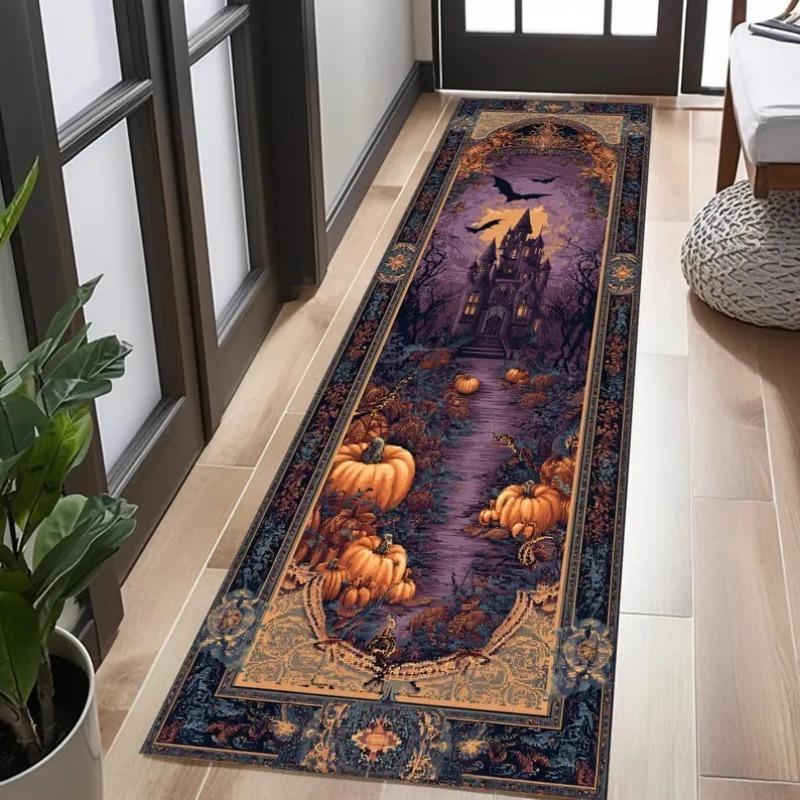 Halloween Runner Rug Abstract Pumpkin Skull Carpet Kitchen Anti-Slip Spider Web Printed Rugs For Living Room Home Decor