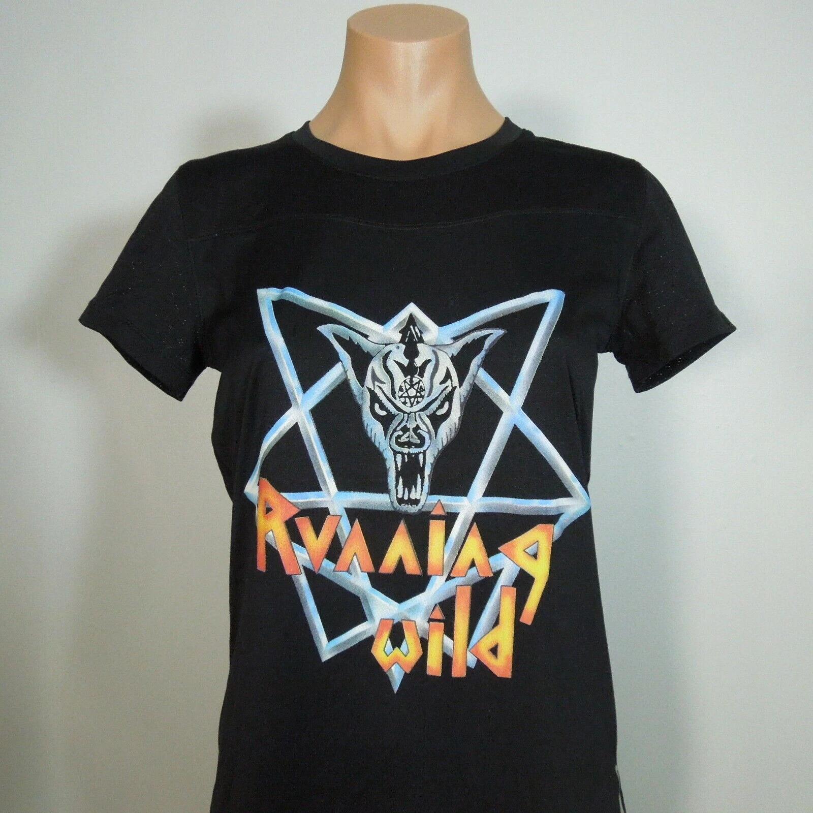 RUNNING WILD Band Logo S SMALL Womens T-Shirt Girly Black Active Top RBX Logo M