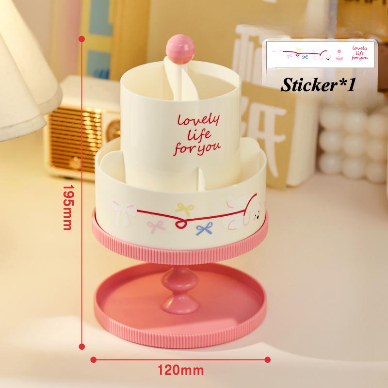 Cartoon Puppy Pen Holder Storage Box with Free Stickers INS Style Large Capacity Rotatable Storage Box for Students Desktop New