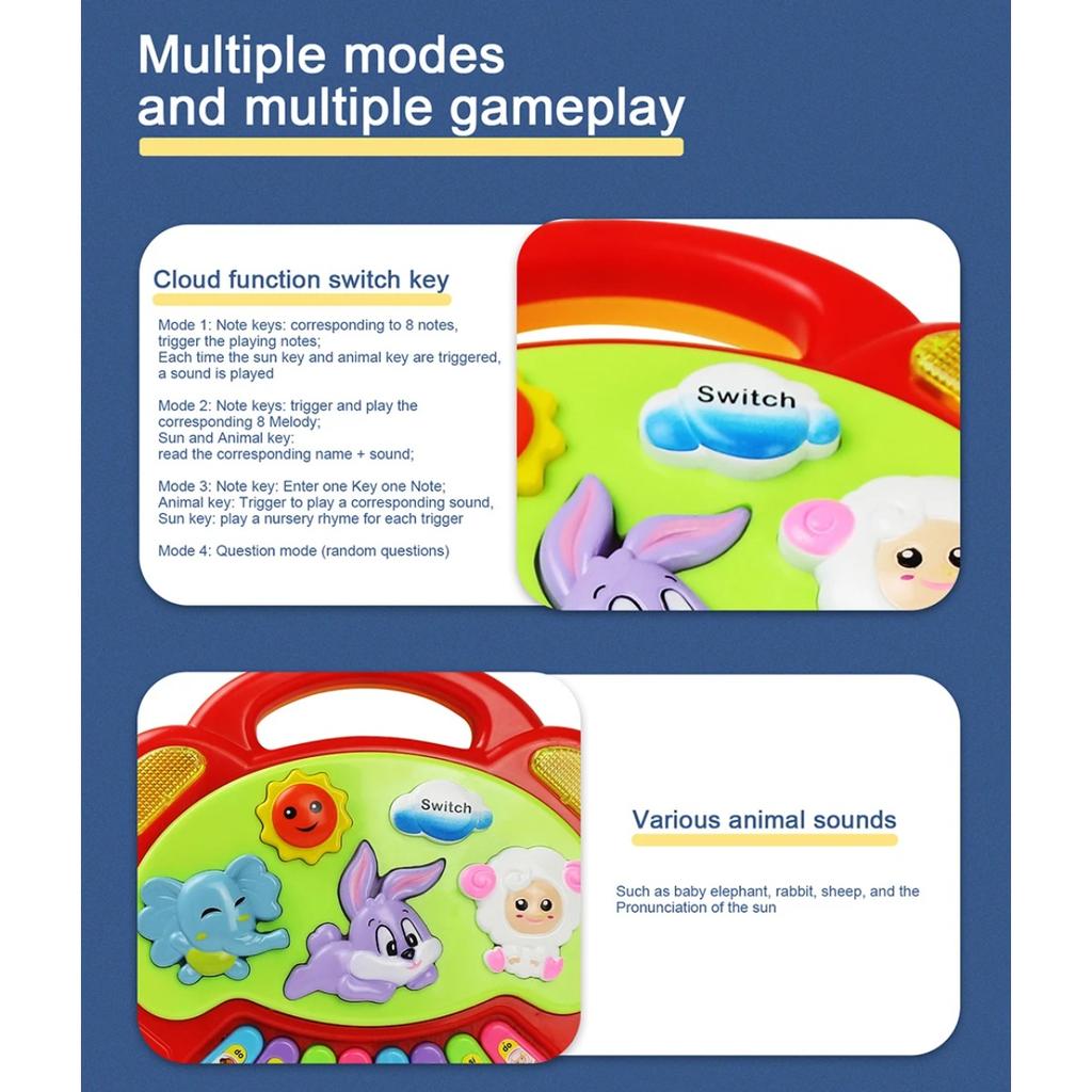 Kids Cartoon Piano Keyboard Game with Animal Sounds Flashing Light Music Baby Instrument Music Toys Educational Toys Kids Gifts