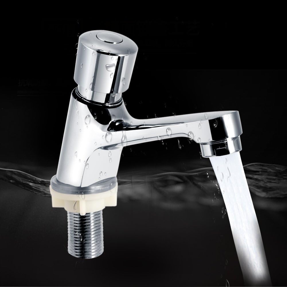 Bathroom Sink Taps, Public Kitchen Bathroom Chrome Plated Self Closing Water Saving Time Delay Basin Sink Tap Faucet.