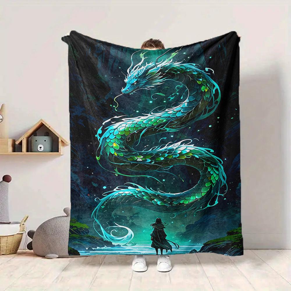 1 Stück leichte Flanelldecke mit Drachenmotiv, bequeme und warme Decke, für Büro, Camping, Sofa, Bett, Wohnzimmer087
