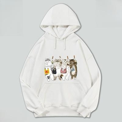 American Fun Spoof Social Worker Cat Print Fall New Unisex Children's Warm Loose Plus Size Sports Hoodie Jacket