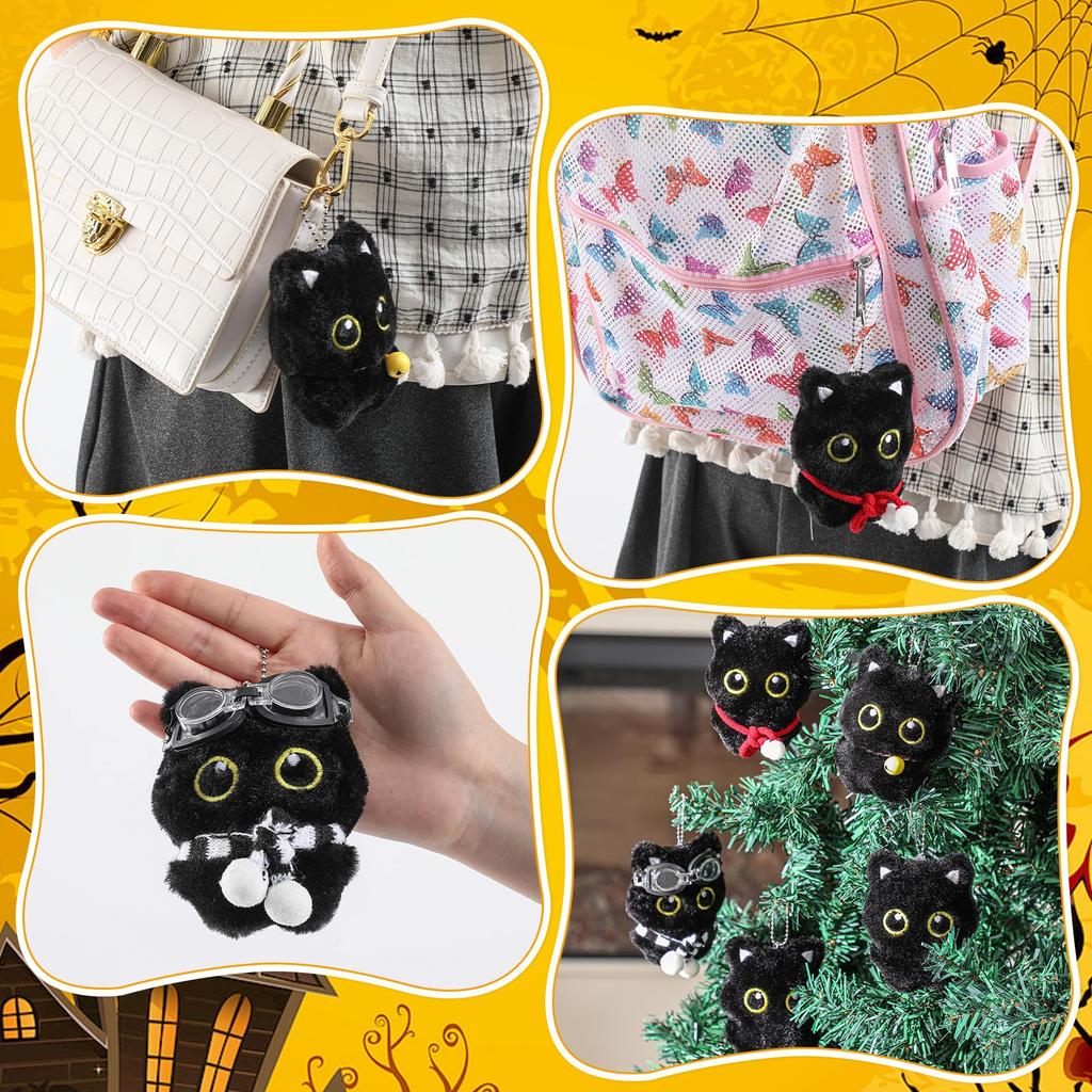 Assorted Style Black Cat Plush Shape Bag Charm Cute Black Cat Plush Toy Keychain Backpack Hanging Bag Decoration Holiday Gifts