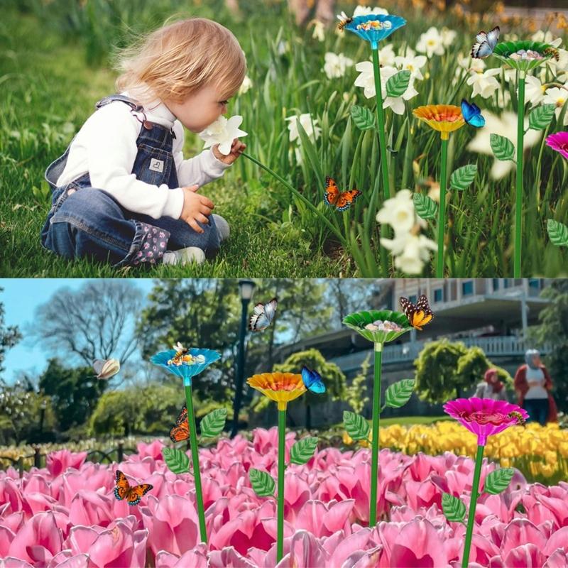 Flower Shape Bees and Butterfly Bath Bowl Watering Stake Watering Station for Garden Backyard Decors Bees Watering Supply