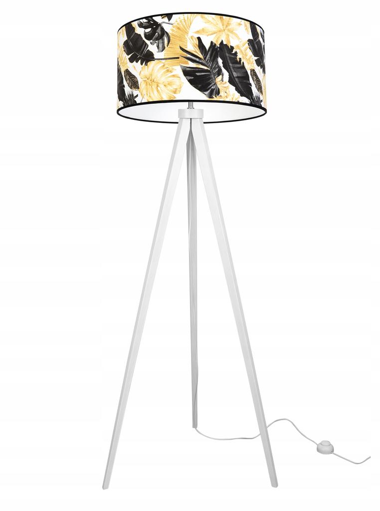 Stehlampe Dreibein Lampenschirm Goldene Blumen LED