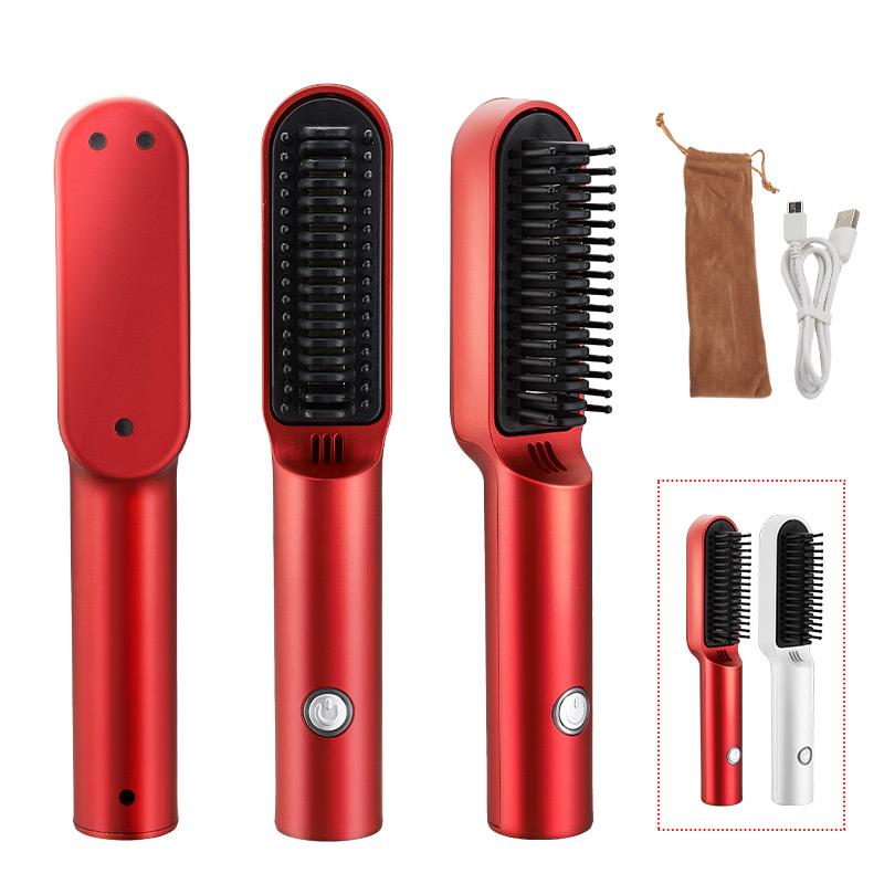 Mini hair straightener USB wireless rechargeable curling double use hair straightener curly hair styling comb