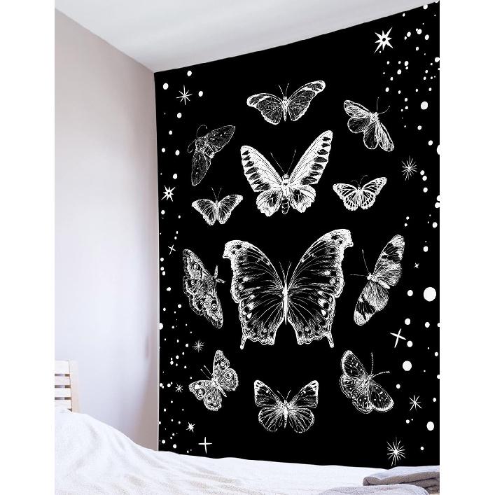 LB Butterfly Tapestry Wall Hanging Black and White Ect Moth Wall Tapestry for Bedroom Goth Black Aesthetic Wall Art for Living Room College Dorm