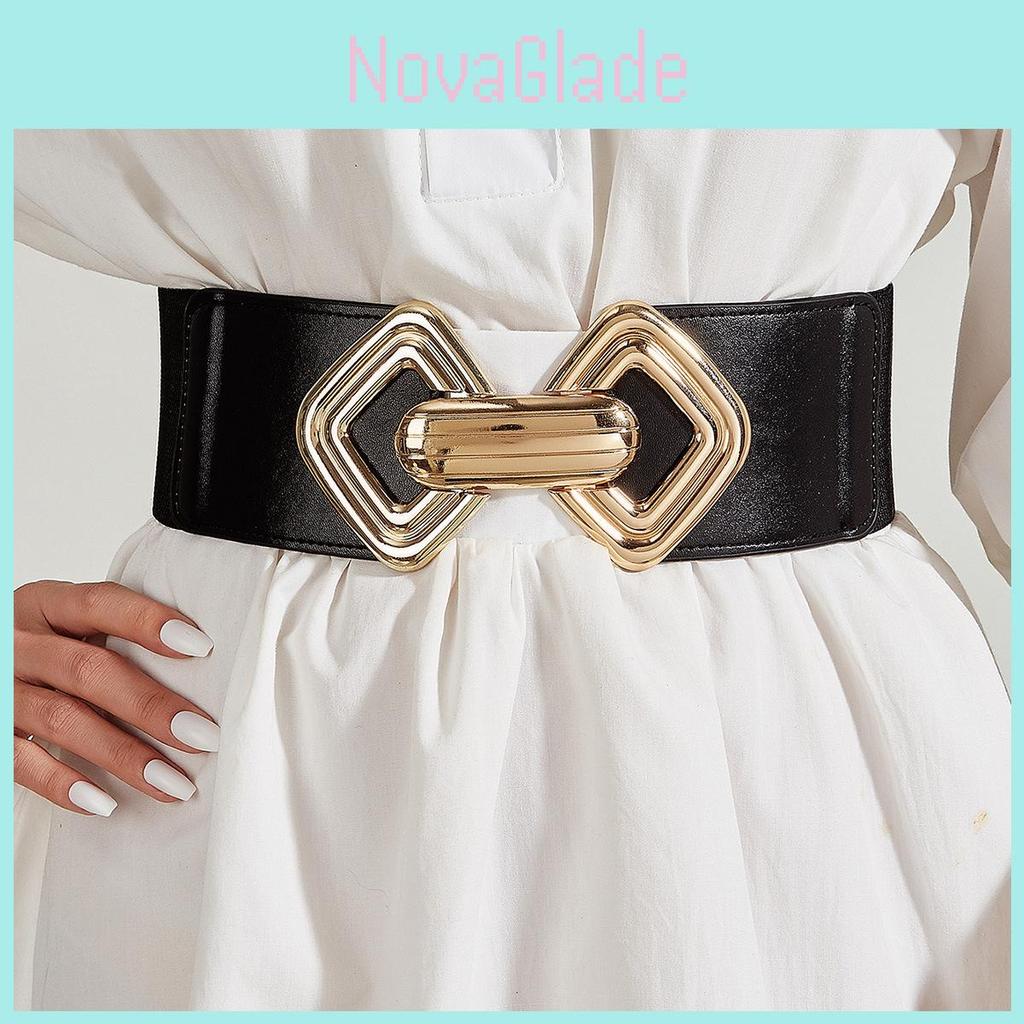 Stylish European And American Style Wide Elastic Waist Belt With Ornate Dress Decoration