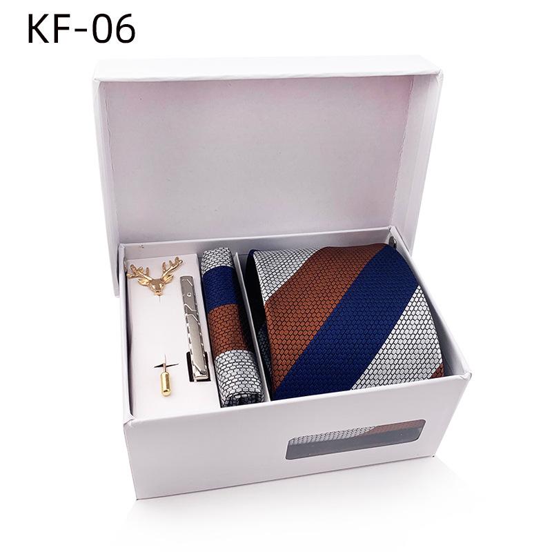 Pánská dárková krabička s pruhovanou kravatou, 6dílná sada, manžety na kapesní ručník na kravatu