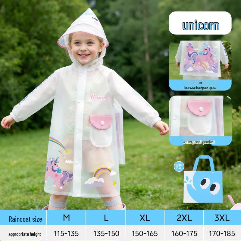 Kids' Cartoon Waterproof Raincoat with Backpack Feature
