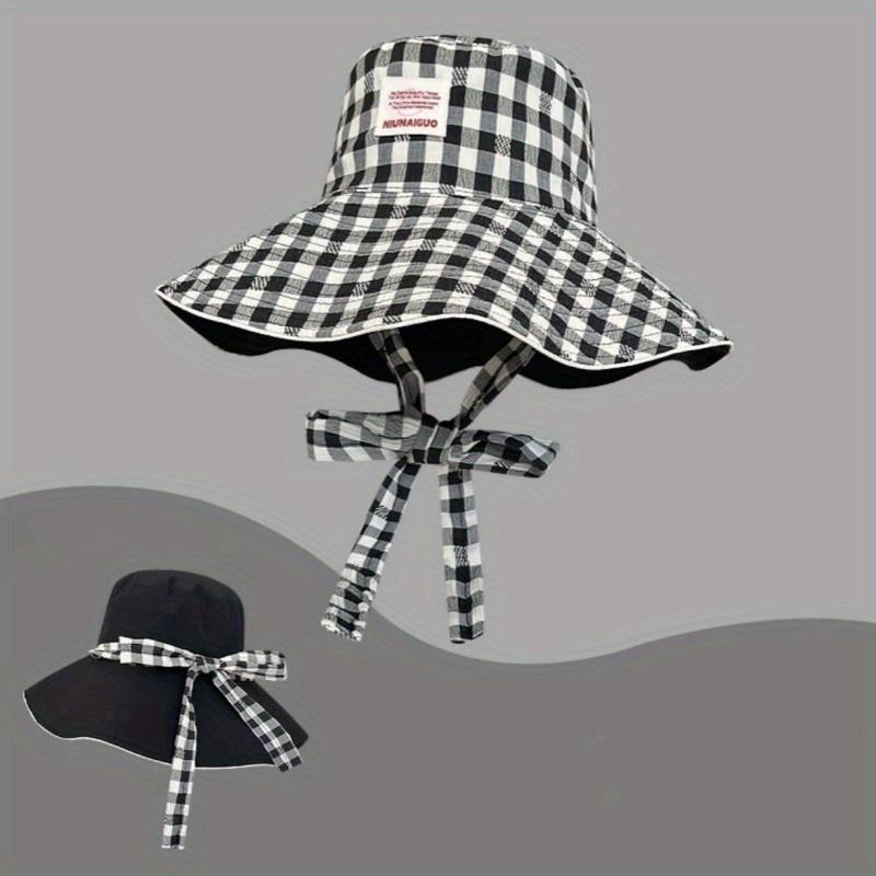 1 Brand New Double-sided Fisherman Hat, Checkered Wide Brimmed Summer Hat, Travel Sun Protection Foldable Women's Beach Hat