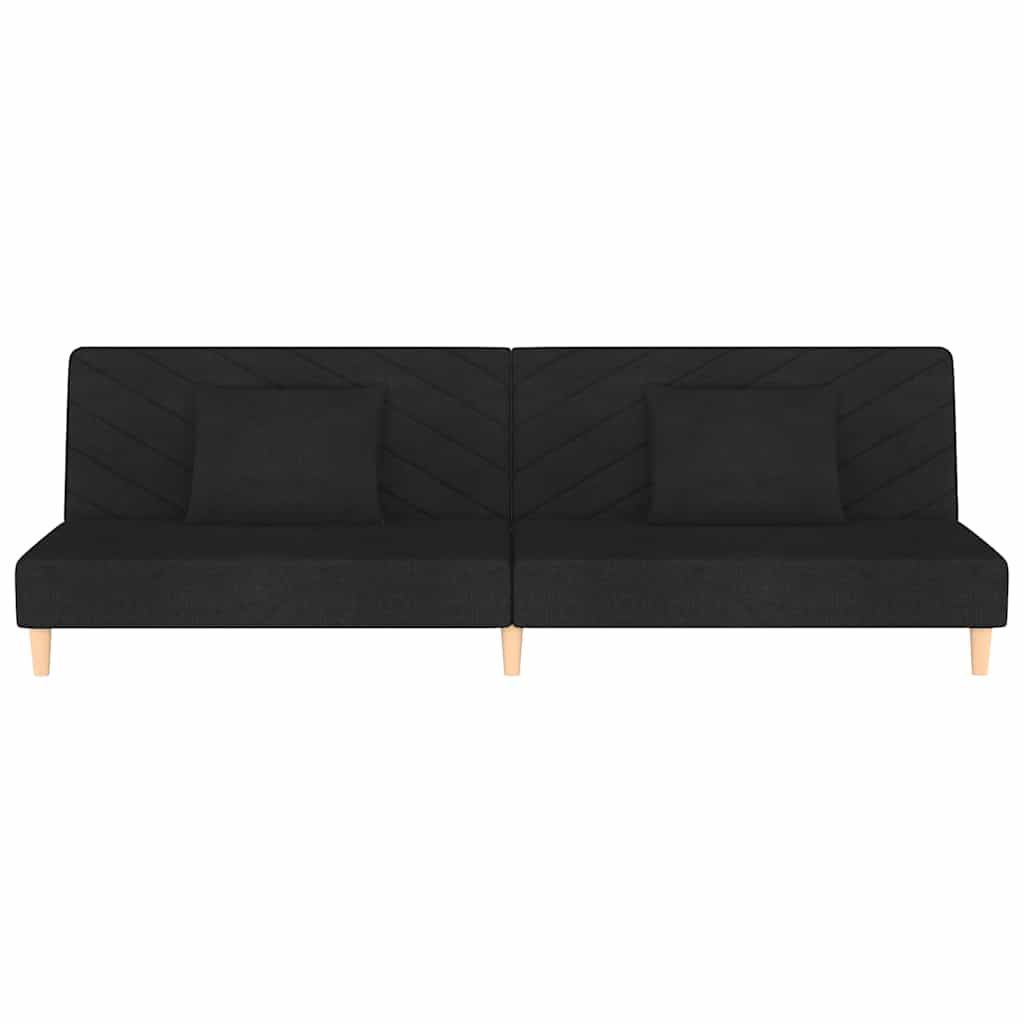 2 Seater Sofa Bed with 2 Cushions Black Fabric