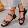 Fashion Minimalist Roman Sandals Women's Summer 2025 New Round Toe Metal Buckle Versatile Soft Sole Non-slip Strap Plus Size Flats