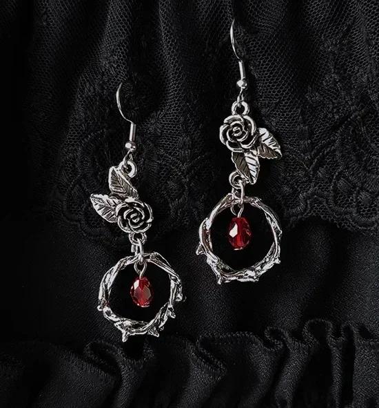 Vintage Gothic Vampire Witch Black Rose Earrings for Women  Creative Holiday Party Personalized Jewelry Accessories