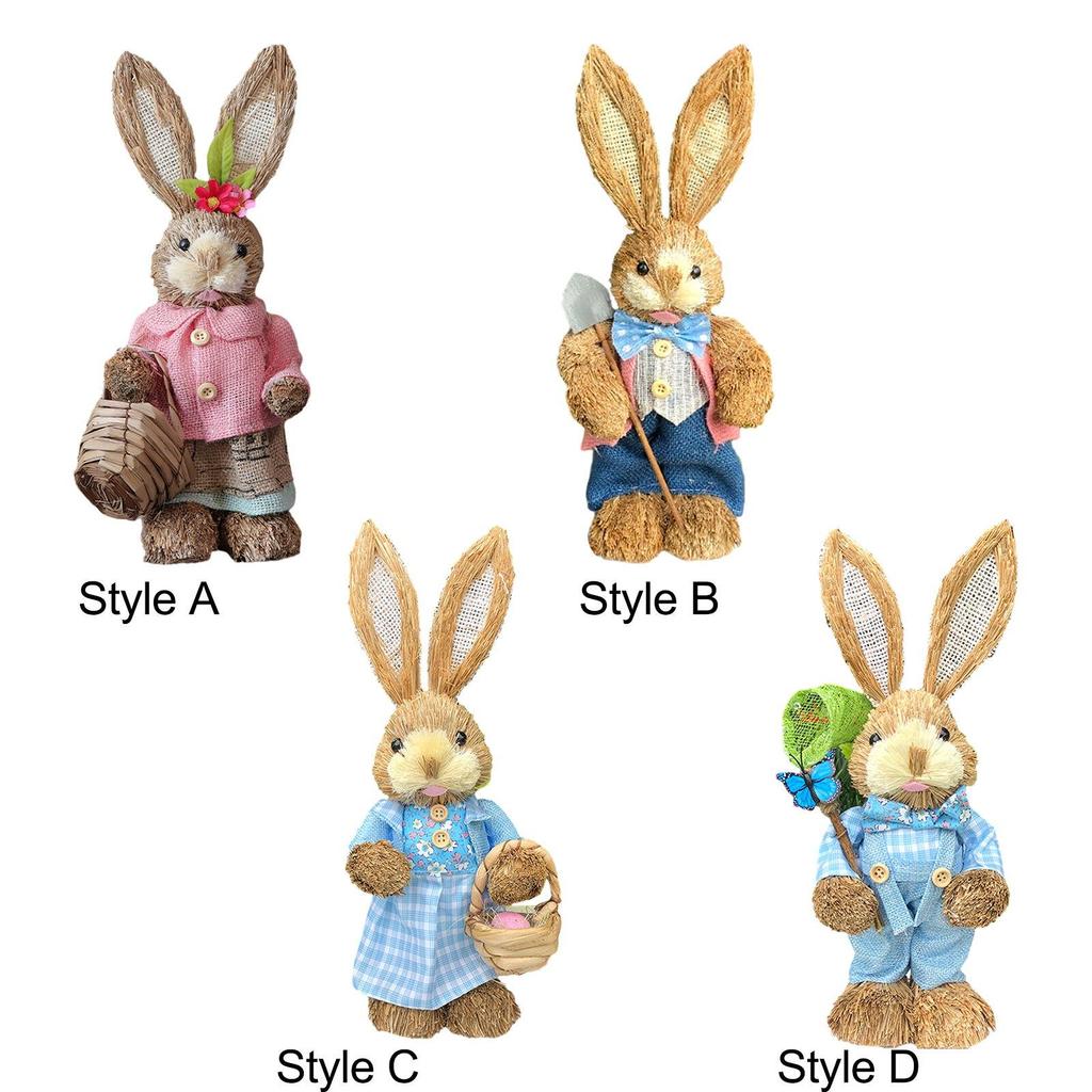 Easter Bunny Figurine Creative Straw Statue for Bedroom Shelf Balcony